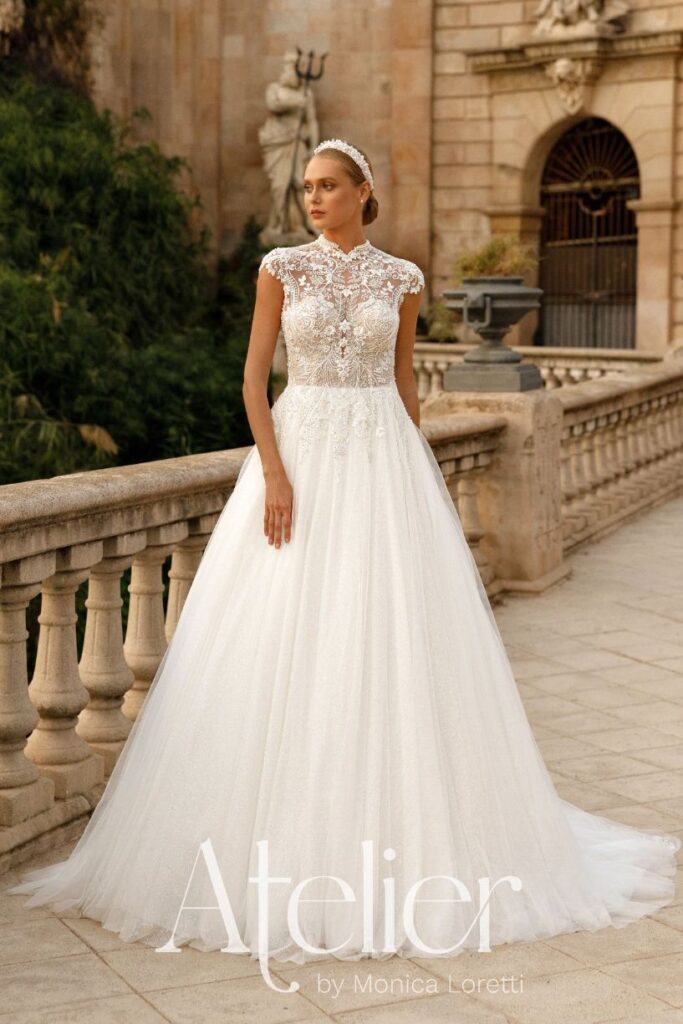 Trouwjurk Monica Loretti 3510a Prinsessenlijn, rechthoekig-figuur, Monica Loretti Atelier trouwjurk